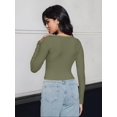 thumbnail image 3 of Women's Long Sleeve Square Neck Crop Top Ribbed Slim Fitted Casual T-Shirt Tops, 3 of 4