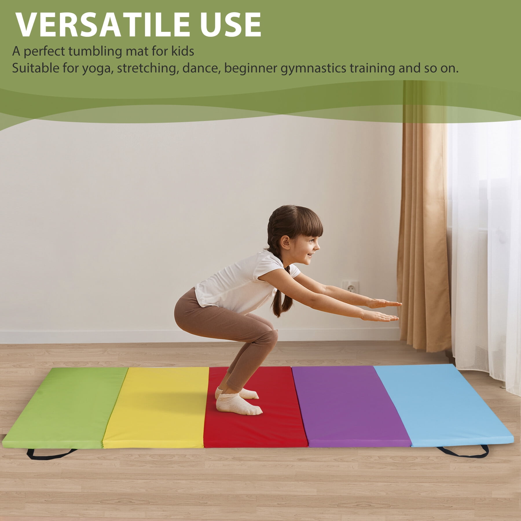 SuperDeal 6'x2.5' Gymnastics Mat Foldable Tumbling Yoga Exercise Mat w/Carry Handle 5 Colors