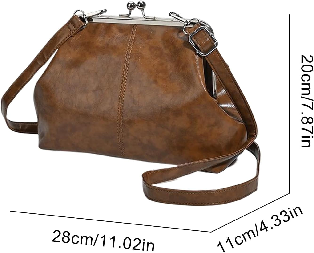 SPEKSEE Vintage Crossbody Bags for Women, Retro PU Leather Hobo Bag with Metal Kiss Lock, Large Brown Purse for Fall&Winter