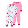 Little Star Organic Baby & Toddler Girl 4 Pc True Brights Long Sleeve Shirt & Pants Snug Fit Pajamas, Size 9 Months - 5T