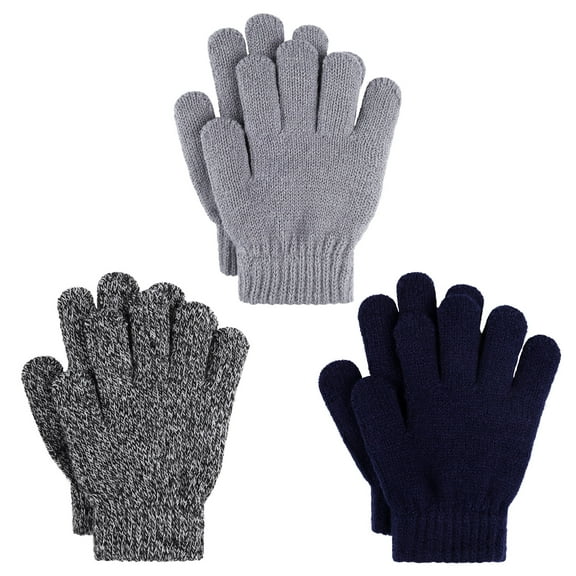 Cooraby 3 Pairs Kid's Winter Gloves Thick Warm Knitted Gloves Children Cold Weather Gloves