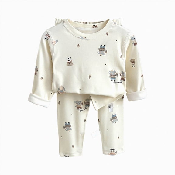 TOWED22 Baby Boy 2 Piece Pajamas Toddler Boys Pajamas Warm Pjs Kids Long Sleeve Sets Baby Sleepwear Winter Jammies 6-12 Months 12-24 Months 2t 3t 4t 5t 6t 7t 8t 9t Children,Beige,11-12 Y