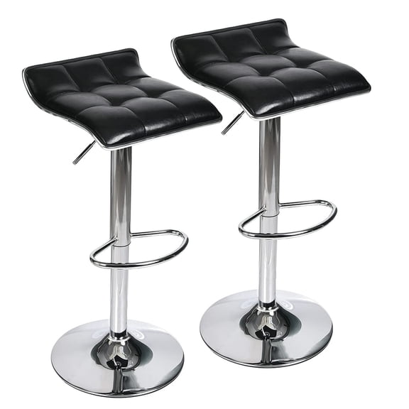 Adjustable Swivel Bar Stools Set Of 2, Black-b PU Leather With Chrome Base