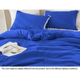 thumbnail image 6 of DNG Luxury 3 Piece Pom Pom Plain Pattern Comforter Set, 800 Thread Count, 100% Egyptian Cotton, White Vintage Pom-Pom Fringe Super Soft (King/California King Size Royal Blue Color), 6 of 9