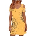 thumbnail image 3 of QIUOMBBP Womens Summer Mini Sundress Short Sleeve Cold Shoulder T Shirts Dress Loose Casual Beach Vacation Dresses Yellow XXL, 3 of 7