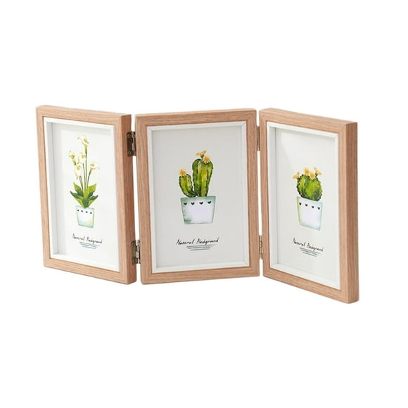 DOLITY Hinged Photo Frame Modern Foldable Rustic Rectangle Wooden Picture Frame 4x6 for Brown Triple Fold