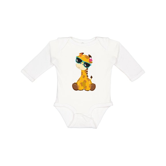 Inktastic Cute Giraffe, Giraffe with Sunglasses, Cute Animal Boys or Girls Long Sleeve Baby Bodysuit