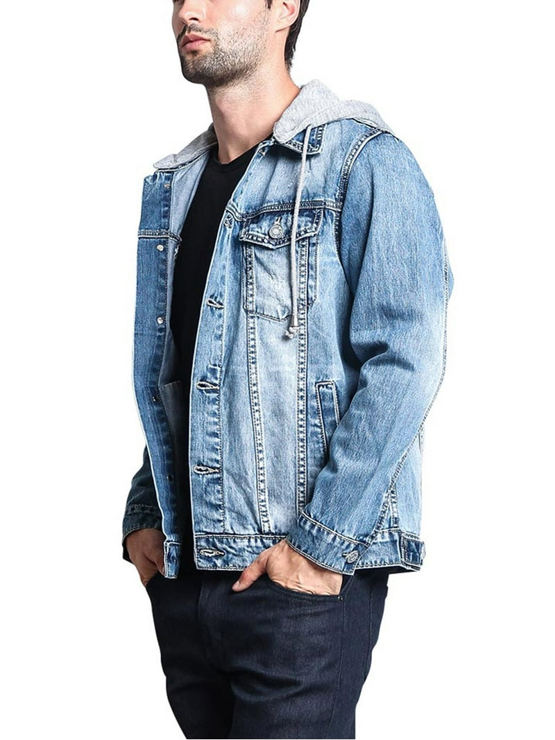 Victorious Men's Layered Hoodie Denim Jacket, Distressed
