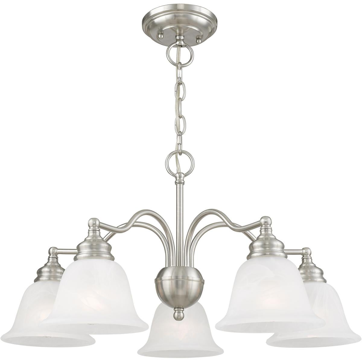 5 Light Brushed Nickel Chandelier/Ceiling Light fixture with White Alabaster Glass Shade