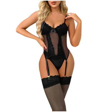 Midwennn Women Fashion Print Mesh Lingerie Lace Lingerie Three Pieces Shapewear Bodysuits Sexy Underwear Bodysuit Yes Daddy Romper