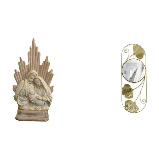 Estatua católica,Colección de figuritas y adornos de la Sagrada Familia,Escultura católica de la Santísima Virgen María,Espejo de pared,Espejo decorativo nórdico para colgar en la pared