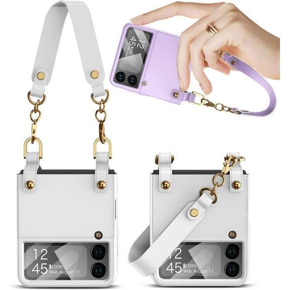 case for Samsung Z Flip4 Case with Strap, Galaxy Z Flip 4 Case Ultra-Thin Protective Cover with Strap Built-in Small Screen Shell Film for Samsung Galaxy Z Flip4, Silver