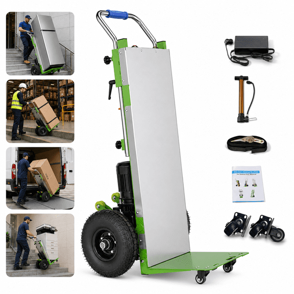 RXFSP Hand Trucks 880lbs Capacity Electric Hand Trucks 1200W Heavy Duty Stair Climber Trolley with 4M Safety Rope for Moving Furniture Logistics Warehouse(Green)