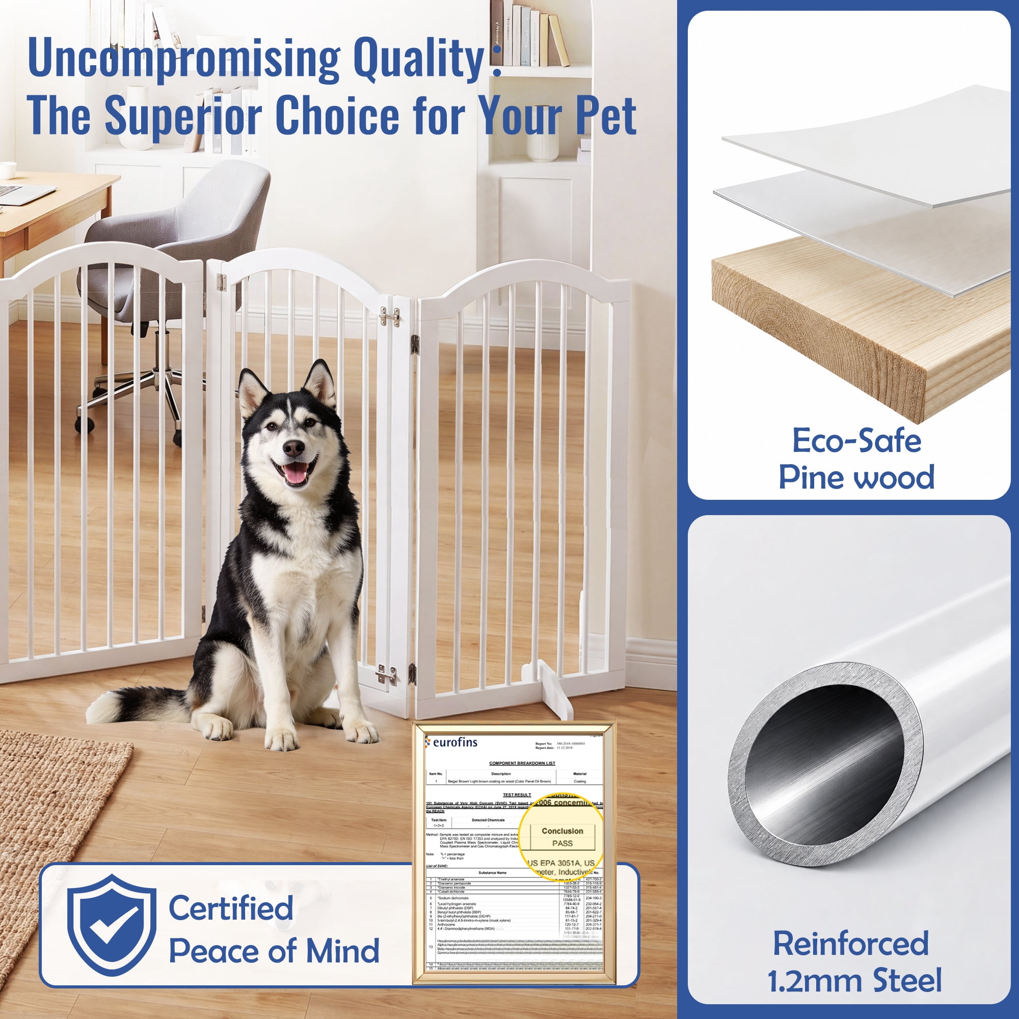 TrumanPick 36" H Extra Tall Dog Gates for Doorways, 6-Panel Foldable Pet Gate, 2 Support Feet Dog Fence for Stairs 138"L, White