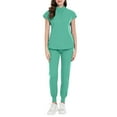 thumbnail image 3 of MLQIDK Scrubs for Women Set Clearance Plus Size Medical Uniforms Stretchy V Neck Scrub Tops and Pants Nursing Uniforms Scrub Set Clothing Set for Women Turquoise S, 3 of 5