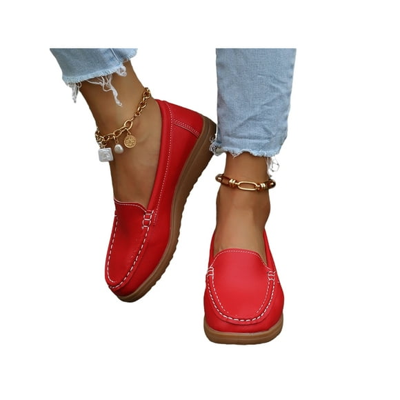Woobling Women Loafers Low Top Flat Shoes Round Toe Flats Lightweight Moccasins Driving Red 9