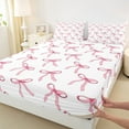 thumbnail image 3 of Manfei Pink Bowknot Ribbon Twin Sheet Sets,Cartoon Bow Tie Twin Fitted Sheet,Princess White Pink Flat Sheet For Girls,Microfiber Bedroom Decor,3-Piece, 3 of 7