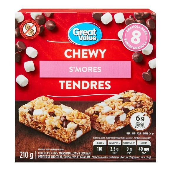 Great Value S’mores Chewy Granola Bars, 8 Bars, 210 g