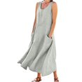 thumbnail image 1 of Vestido sin mangas de cuello redondo liso para mujer: corte holgado, tejido transpirable para primavera/verano/otoño, vestido largo con bolsillos, talla real., 1 of 7