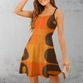 thumbnail image 3 of Abstract Orange Brown Geometric Shapes Sweet Elegant Slip Dress Women Korean Kawaii Dress, 3 of 6
