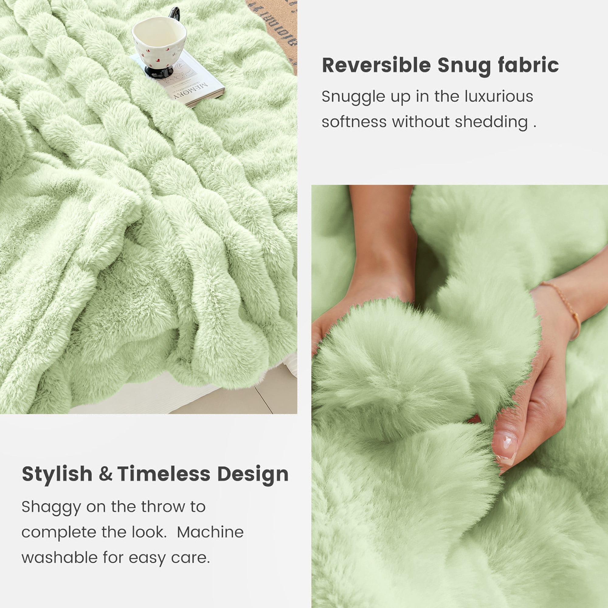 Sanmadrola Throw Blanket Faux Fur for Couch, Fuzzy Soft Plush Thick Bubble Blanket for Sofa Bedroom Living Room 60''x 80'' Green
