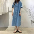 thumbnail image 6 of Taylonsss Womens Denim Dress Single Button Loose Fit Roll-Up Sleeve Slimming Longline Boho Vintage Casual Outfit, 6 of 7