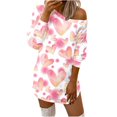 thumbnail image 2 of mtvxesu Robes pour Femmes, Robe Ample Confortable à Imprimé Cœur, Col Rond, Manches Longues, Épaules Dénudées, Mini Robes, 2 of 5