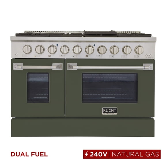 48 in. 6.7 cu. ft. Dual Fuel Range for Natural Gas in Olive Green