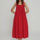 thumbnail image 2 of Vestido de Algodón con Bolsillos Suelto Largo Vestido Colgante Color Sólido Falda Casual, Imitación Algodón Marco de Verano con Cordón, 2 of 8