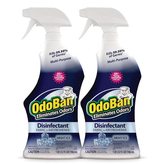 OdoBan Ready-to-Use Disinfectant and Odor Eliminator, 32 fl oz Spray Bottle, Set of 2, Night Ice Scent