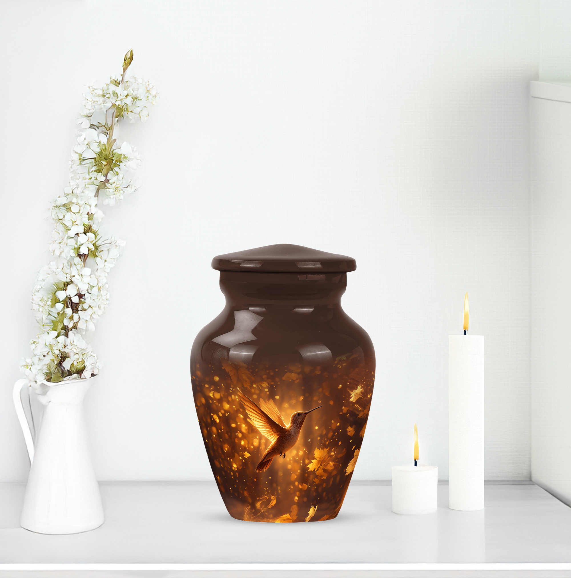 Humming Bird Small Urns For Ashes Adult Man - Burial Urns For Human Ashes Adult Female - Brown Keepsake Funeral Urn For Mom - Little Urn For Mother 3 Inch