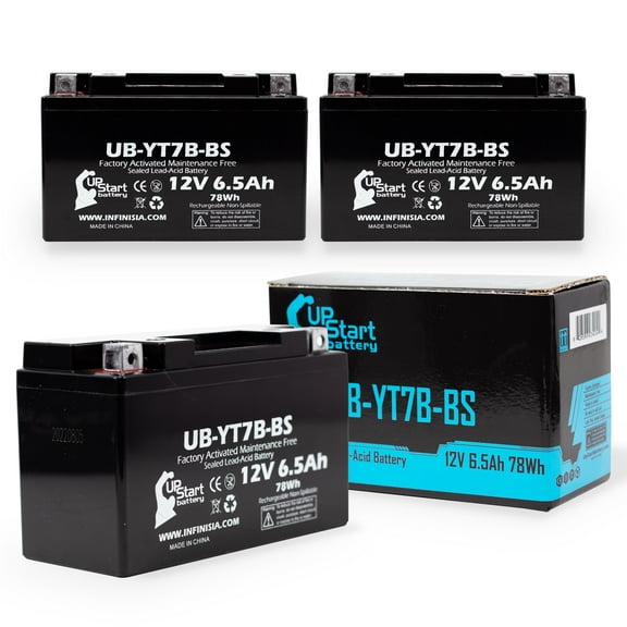 3-Pack UpStart Battery Replacement for 2009 Yamaha YFZ450 450CC Factory Activated, Maintenance Free, ATV Battery - 12V, 6Ah, UB-YT7B-BS