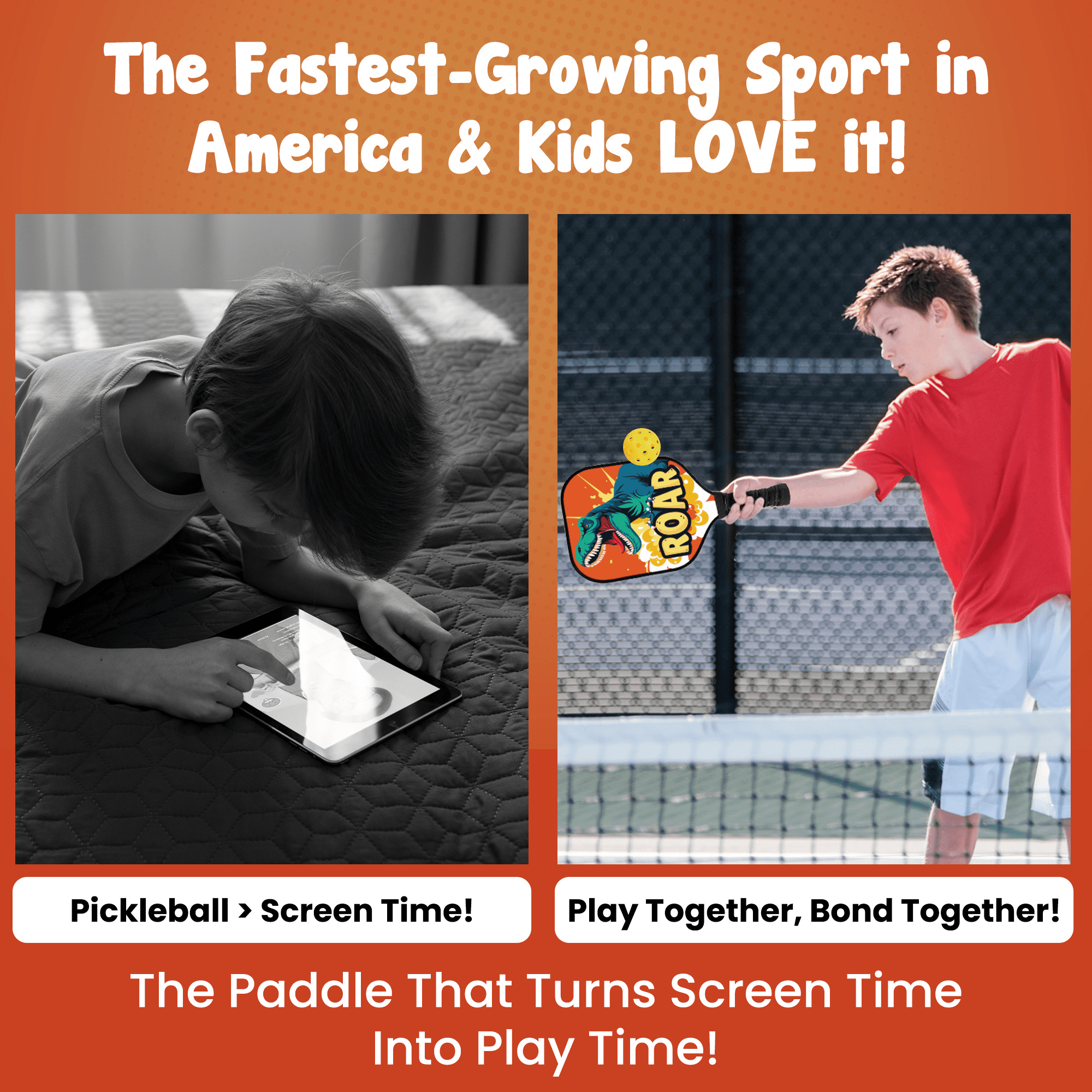 Kids Pickleball Paddle – Dinosaur Design for Ages 3–12 | Lightweight 0.37 lb Fiberglass Paddle with Small Grip | Fun Beginner Pickleball Gift for Boys & Girls