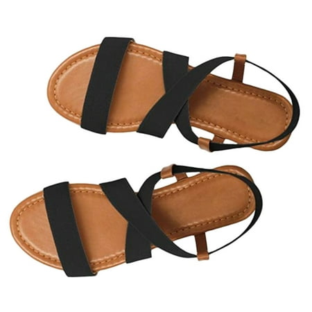 

〖Yilirongyumm〗 Black 39 Sandals Women Heel Beach Strap Peep-Toe Sandals Cross Skidding Shoes Women Sandals Low Women s Sandals