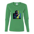 thumbnail image 2 of Wild Bobby, Colorful Cosmic Neon Astronaut Lunar Spaceman Moon Galaxy, Fashion, Women Graphic Long Sleeve Tee, Kelly, Large, 2 of 4