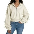 thumbnail image 3 of Bibifish Womens Hoodies Fall Cute Bow Sleeve Cropped Full Zip Hooded Sweatshirts Open Front Tops, 3 of 6