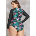 thumbnail image 2 of BeautyIn Women's Plus Size One Piece Swimsuit Zip Swimwear Flora Patchwork Rash Guard, 2 of 6