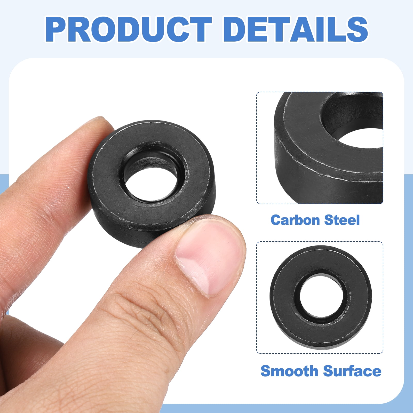 Uxcell 24pcs 1" Black Flat Washer for M24 Screw, Steel Metal Washers 24mm ID 45mm OD 8mm l for Industrial, Screws Bolts