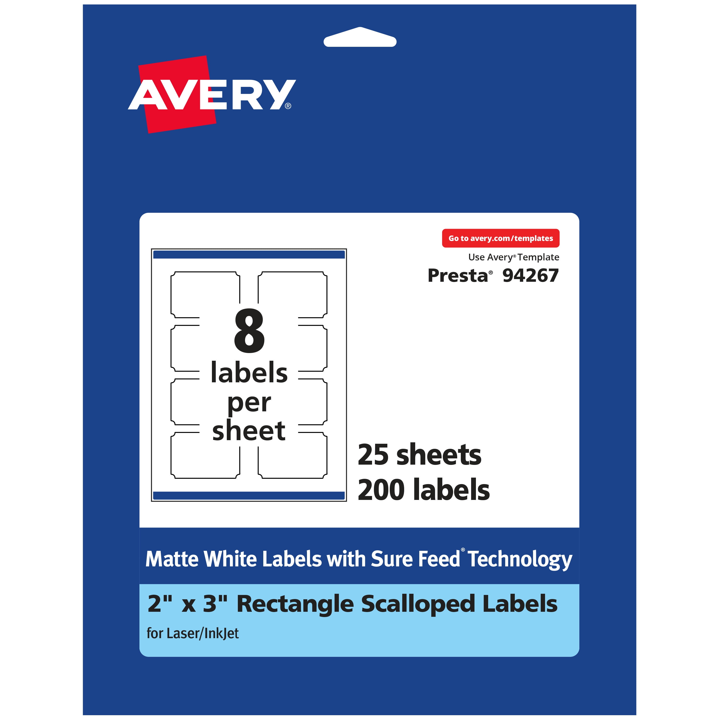 Avery White Scalloped Rectangle Labels 2 X 3 200 Labels Walmart