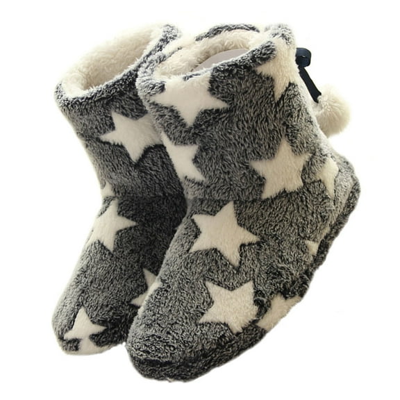 HOOWIFFY Women's Plush Ankle Slippers with Anti-Skid Sole, Cozy Winter Comfort, Sizes 5.5-6.5