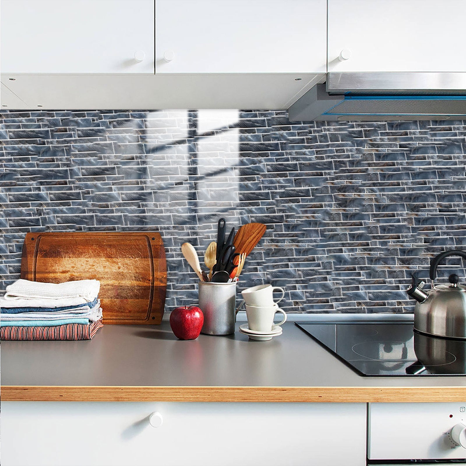 CHIKANSTORE 48PCS Wall Stickers Peel and Stick Backsplash Tile for Kitchen Wall, Back Splash Stick On Tiles for Kitchen (9.68"x4.72", Dark Blue)