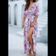 thumbnail image 5 of Vestido Informal de con Cuello en V y Media para Mujer, con Estampado Floral, para Invitadas de Boda, y Verano. Rosa L, 5 of 10