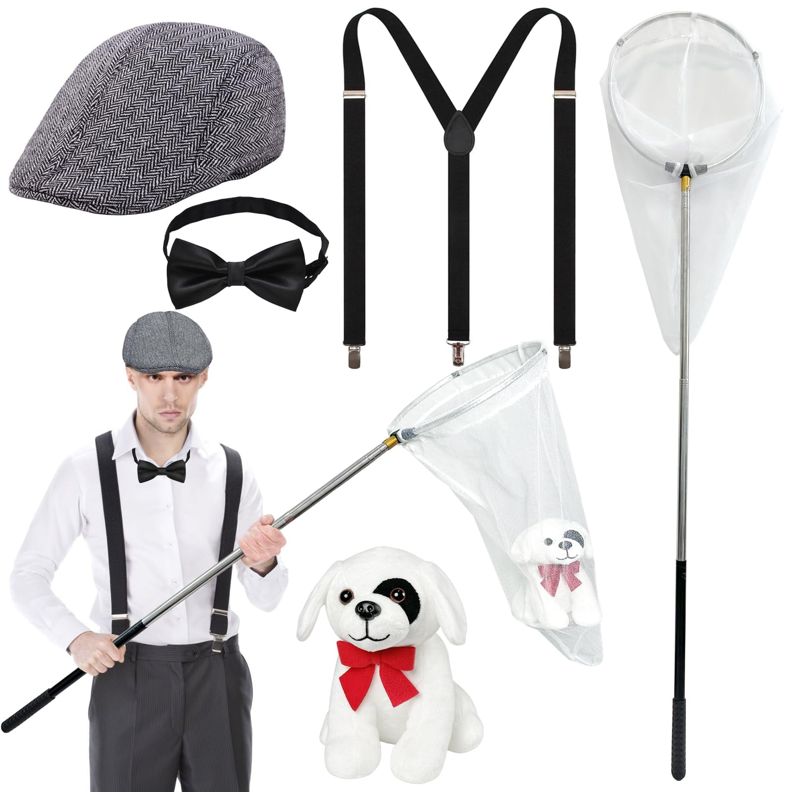 ZKSNART 5 Pcs Dog Catcher Costume Adult for Men Couple Halloween Cosplay Party