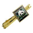 thumbnail image 1 of Panda Bear Bamboo Square Tie Bar Clip Clasp Tack- Silver or Gold, 1 of 5