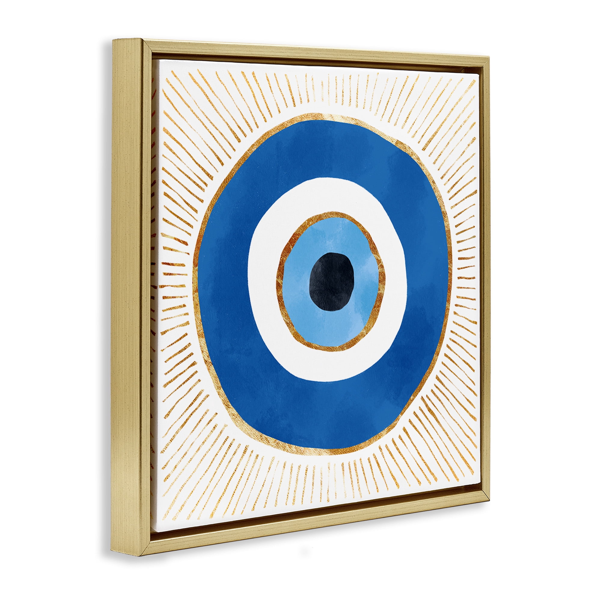 Stupell Industries Evil Eye Symbol Striped Rays Abstract Painting Gold Floater Framed Canvas Art Print Wall Art, 25 x 25