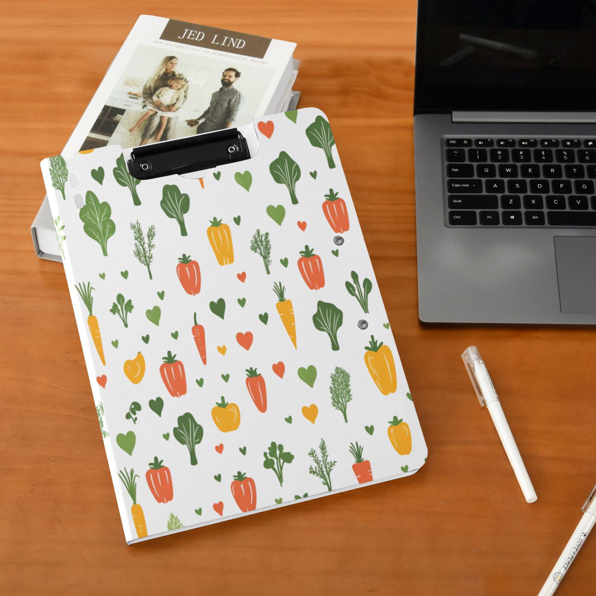FORMRS A4 Clipboard Folder with Pen Holder Horizontal Foldable School Office Binder, Green Cute Vegetables