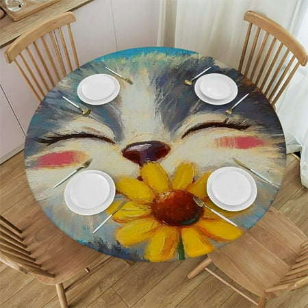

Palnkart Cute Cat Round Tablecloth - Stain-Resistant Washable Ideal for Indoor and Outdoor Use Full Width Single-Sided Printing Mother s Day Theme Waterproof 31 -35