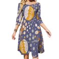 thumbnail image 1 of Vestido de escote cuadrado con flores pequeñas en violeta, bonito y holgado, estampado elegante, vestido de fiesta en la playa, estampado floral, divertido, estilo retro de los años cincuenta, 1 of 6