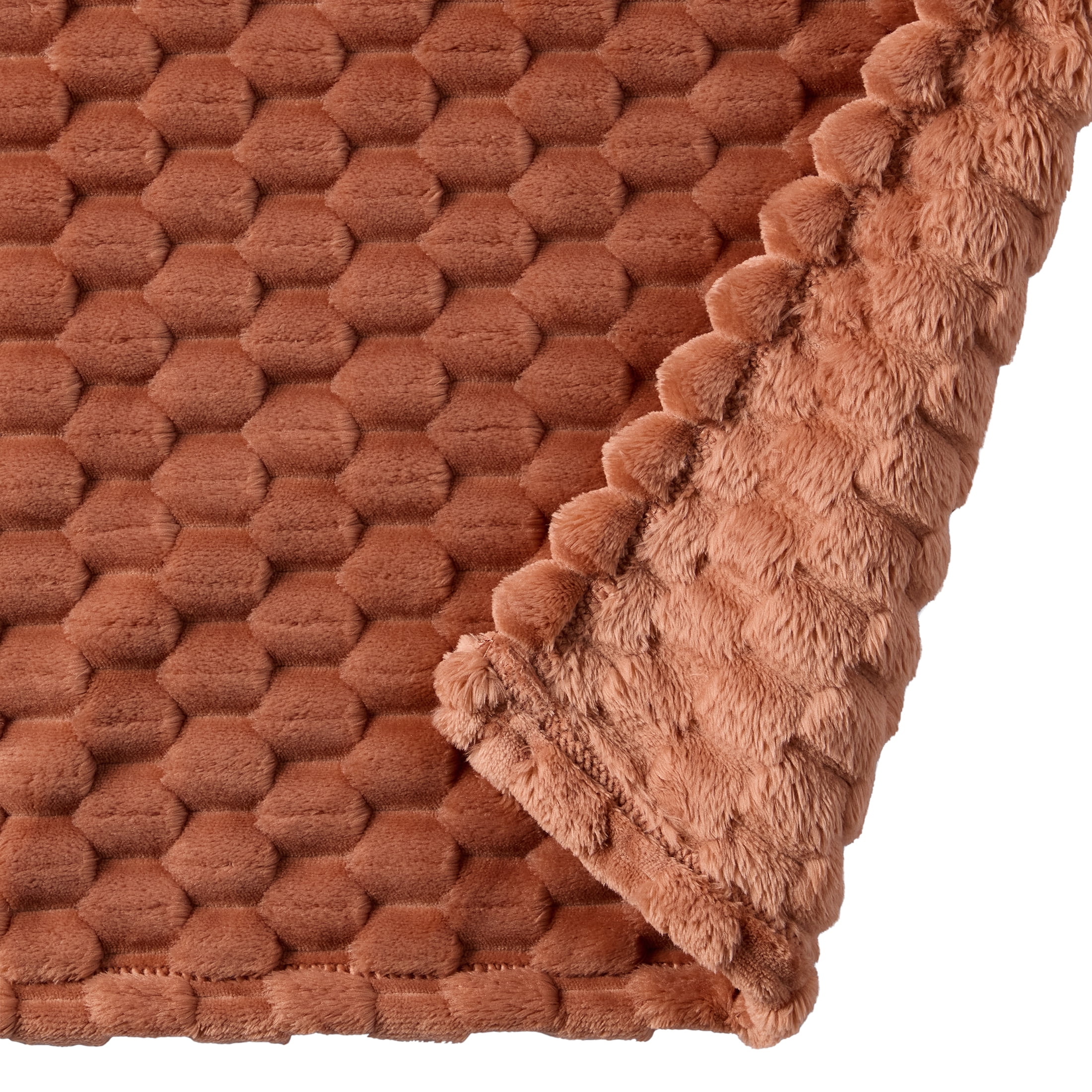 Better Home & Gardens Textured Velvet Plush Super Soft Throw Blanket, Terracotta Clay