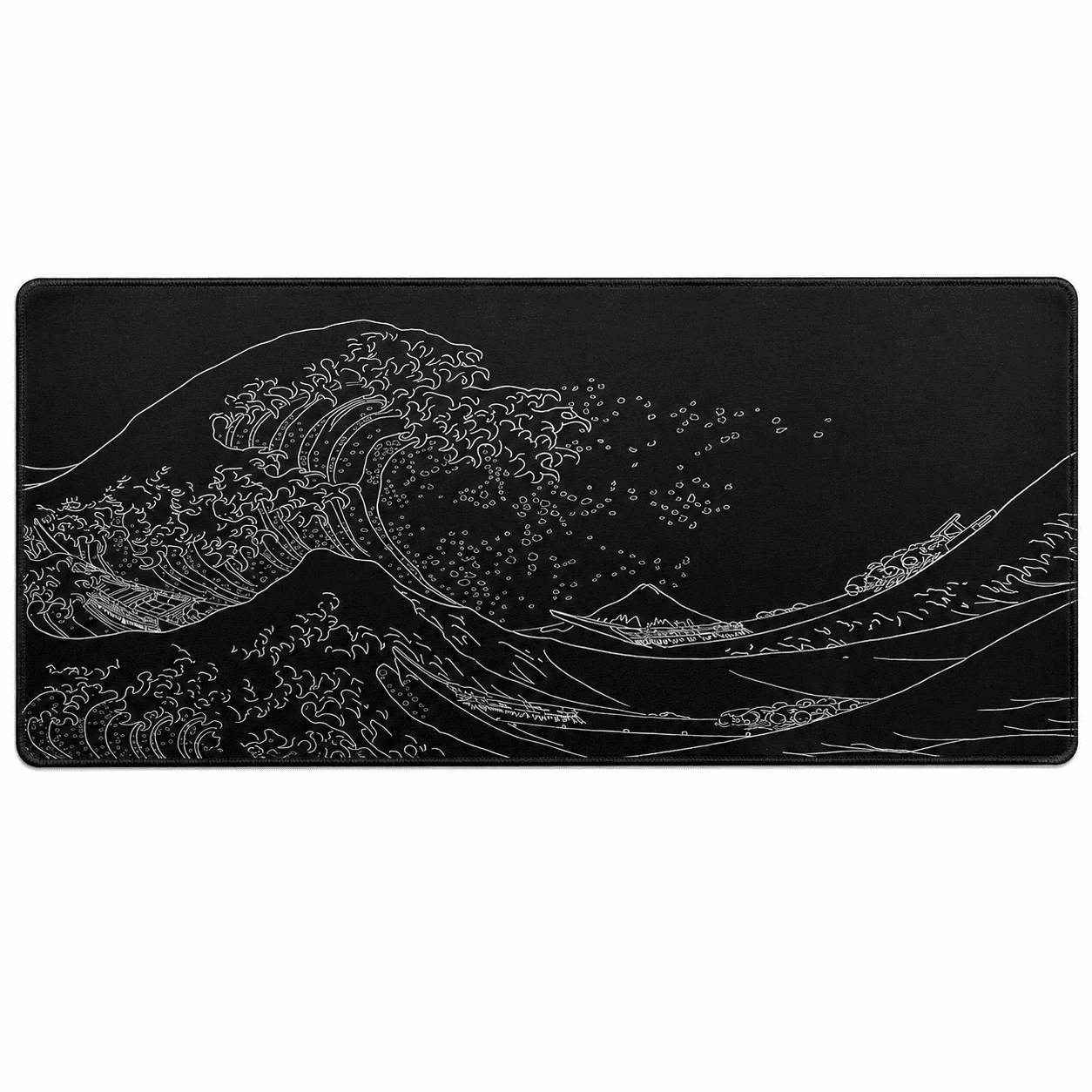 PLERISE Japanese Wave Gaming Mouse Pad, Large Extended Desk Mat with Non Slip Rubber Base, 31.5 x 11.8 x 0.12 inch, Black, 1 Pack
